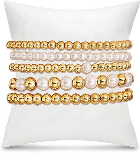 COLOYAN Gold Beaded Bracelets for Women Non Tarnish, 14K Gold Plated Bead Pearl Cross Bracelet Stack, Stretch Bead Stackable Bracelet Set Multiple styles in Saudi Arabia