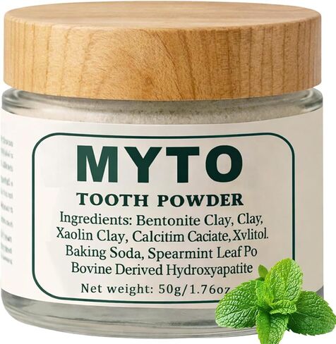 Myto Tooth Powder, Remineralizing Tooth Powder, with Mint, Hydroxyapatite, Gently Cleans, Supports Strong Teeth & Fresh Breath, Vegan, Non-GMO, 50g (1) in Saudi Arabia