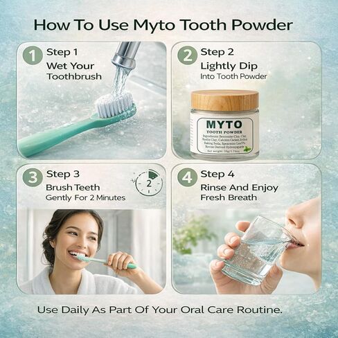 Myto Tooth Powder, Remineralizing Tooth Powder, with Mint, Hydroxyapatite, Gently Cleans, Supports Strong Teeth & Fresh Breath, Vegan, Non-GMO, 50g (1) in Saudi Arabia