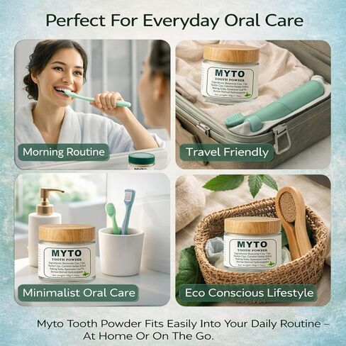 Myto Tooth Powder, Remineralizing Tooth Powder, with Mint, Hydroxyapatite, Gently Cleans, Supports Strong Teeth & Fresh Breath, Vegan, Non-GMO, 50g (1) in Saudi Arabia