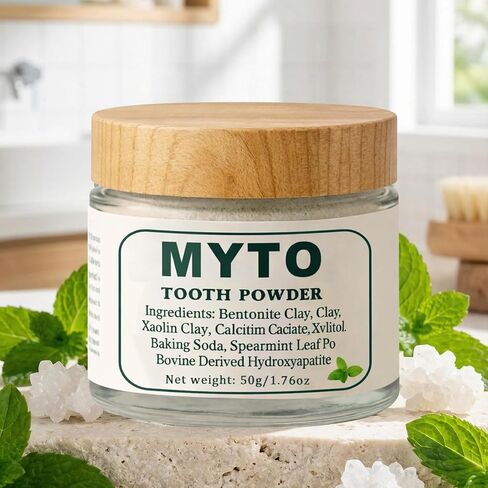 Myto Tooth Powder, Remineralizing Tooth Powder, with Mint, Hydroxyapatite, Gently Cleans, Supports Strong Teeth & Fresh Breath, Vegan, Non-GMO, 50g (1) in Saudi Arabia