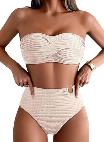 Pink Queen High Waisted Bikini Sets for Women Twist Front Bandeau Top Metal Ring Swimsuits Bathing Suit in Saudi Arabia