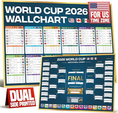 World Cup Bracket Poster 2026 | A1 Size 2026 World Cup Soccer Poster with US Kick Off Times, Fixtures, Stadiums & Host Cities | World Cup Wall Chart, Folded in Protective Envelope in Saudi Arabia