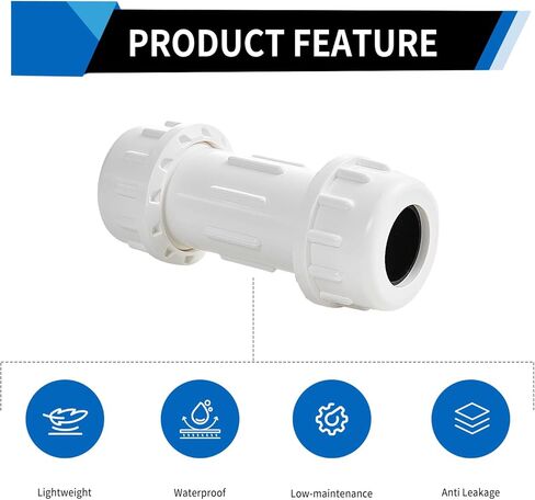DONWARE 11/2-inch PVC Compression Coupling, Pipe Fittings Adapter Connection, Quick Union Connecting Piping and Repairs of PVC Pipe, NSF Schedule 40 ASTM D2466 White in Saudi Arabia
