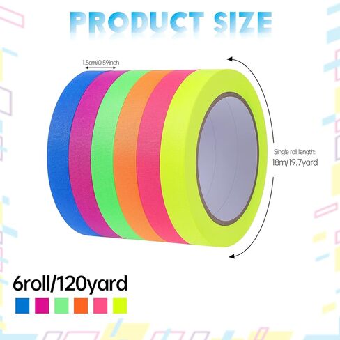 6 PCS Neon Gaffer Cloth Tape, 0.6 Inch X 59 Feet Black Light Tape Glow in Dark Fluorescent Tapes Multipurpose Colored Tapes No Residue for Stage Markers, Parties and Teacher Supplies-6 Colors in Saudi Arabia