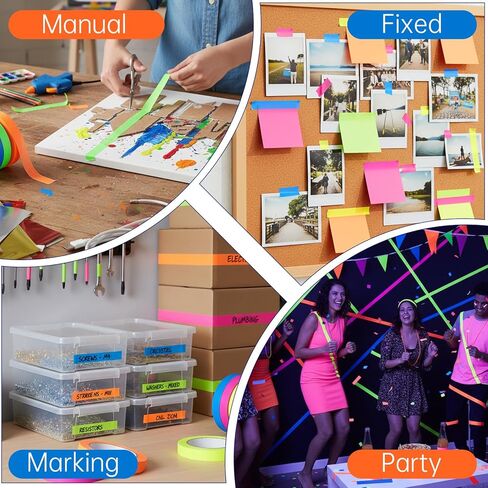 6 PCS Neon Gaffer Cloth Tape, 0.6 Inch X 59 Feet Black Light Tape Glow in Dark Fluorescent Tapes Multipurpose Colored Tapes No Residue for Stage Markers, Parties and Teacher Supplies-6 Colors in Saudi Arabia