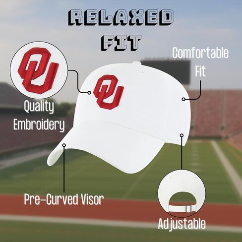 Officially Licensed Oklahoma University White/Crimson Clean Up Hat Classic Relaxed Fit Adjustable Embroidered Team Logo Sports Cap in Saudi Arabia