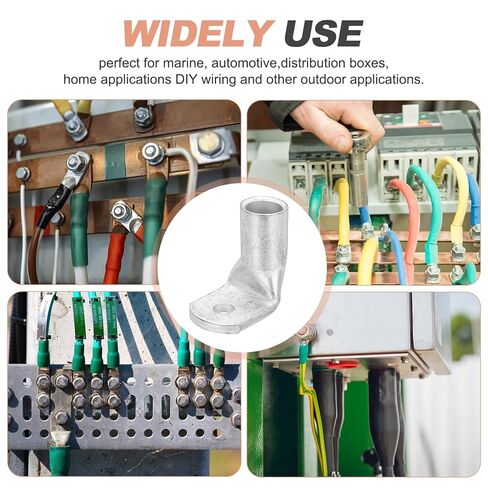 MECCANIXITY 4/0AWG - عروات أسلاك نحاسية 1/4 بوصة، كابل بطارية منحني 90 درجة ينتهي بعروات البطارية وأطراف حلقية موصلات عروة نحاسية عارية للإمدادات الكهربائية البحرية (فضي، 5 قطع) in Saudi Arabia
