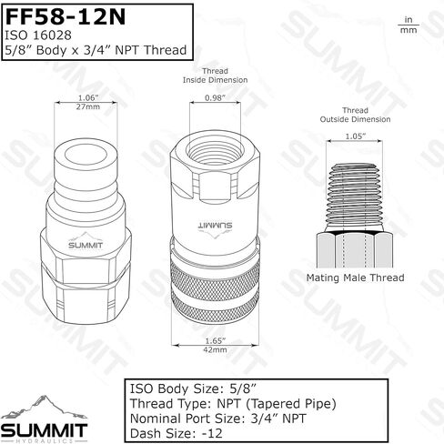 5/8 ″ قارنة توصيل أنثى ذات وجه مسطح عالي التدفق هيدروليكي سريع التوصيل ، 3/4 ″ NPT Thread in Kuwait