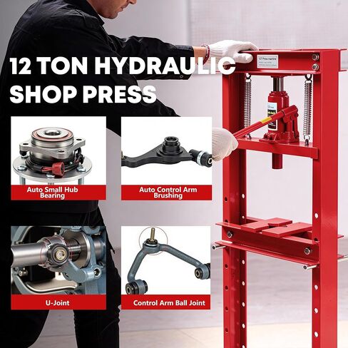 Garvee 12 Ton Hydraulic H-Frame Shop Press with Adjustable Table and Stamping Plates for Auto Repair Garage, Red in Saudi Arabia