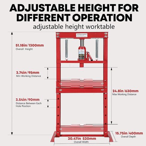 Garvee 12 Ton Hydraulic H-Frame Shop Press with Adjustable Table and Stamping Plates for Auto Repair Garage, Red in Saudi Arabia