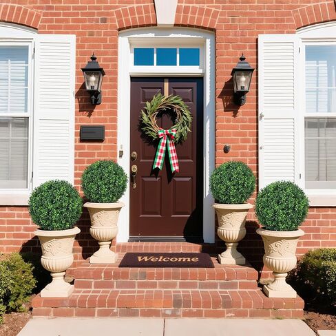 25.6" Artificial Boxwood Topiary Tree with Ground Spike – UV Resistant Faux Outdoor Plant for Front Porch Decor – Realistic Fake Greenery Bush & Shrubs for Garden, Yard & Planter Fillers in Saudi Arabia