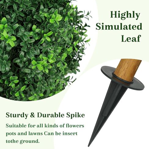 25.6" Artificial Boxwood Topiary Tree with Ground Spike – UV Resistant Faux Outdoor Plant for Front Porch Decor – Realistic Fake Greenery Bush & Shrubs for Garden, Yard & Planter Fillers in Saudi Arabia