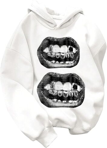 Boy's Y2K Lip Graphic Hoodies Long Sleeve Hooded Sweatshirts Fall Pullover Streetwear in Kuwait