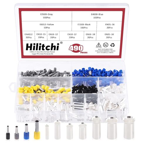 Hilitchi 490 قطعة كابل كهربائي دبوس الحبل نهاية الأسلاك النحاسية مجموعة متنوعة من الحلقات النحاسية المعلبة تجعيد موصل طرفي الأكمام in Saudi Arabia