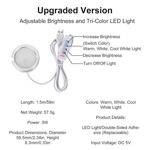 طقم مصابيح LED 3 قطع 001، 3 ألوان قابلة للتعديل 5 فولت تعمل بالطاقة USB لإضاءة Bambu Lab H2D/X1/P1P/A1 Mini Makerworld وAnycubic Makeronline 3D الطابعات المضيئة DIY in Kuwait