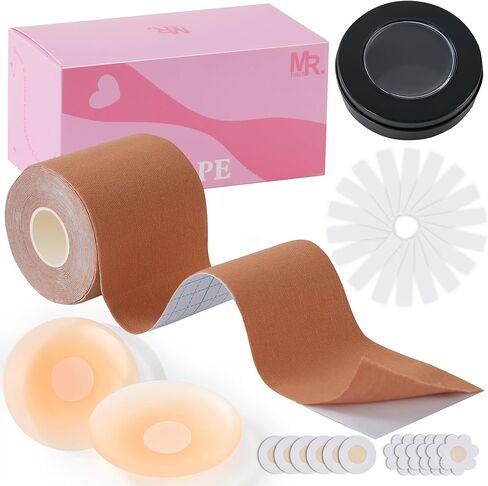 Boob Tape Kit, Invisible Nipple Covers,Fashion Tape Set,Reusable Silicone Nipple Pasties,Boob tape for A-G(Beige) in Saudi Arabia