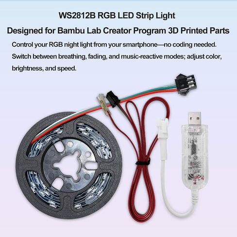 WS2812B RGB LED Strip Light Bundle-ZH037 1M/3.28FT APP Control for Bambu Lab X1/P1P/P2S/H2D 3D Printer Accessories MakerWorld Models Lamp 60 LEDs Ideal DIY 3D Print in Saudi Arabia