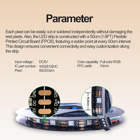 WS2812B RGB LED Strip Light Bundle-ZH037 1M/3.28FT APP Control for Bambu Lab X1/P1P/P2S/H2D 3D Printer Accessories MakerWorld Models Lamp 60 LEDs Ideal DIY 3D Print in Saudi Arabia
