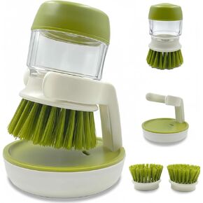 Good Grips Soap Dispensing Palm Brush, Dish Scrub Brush, Kitchen Brushes for Dishes, Kitchen Brush with Holder for Pot Pan Sink Cleaning (Gray) in Saudi Arabia