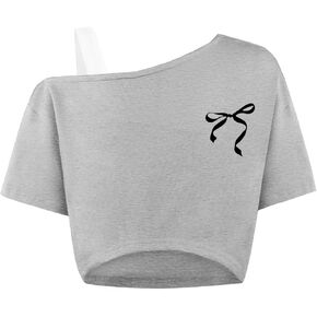 Girls Off The Shoulder Tops Asymmetrical Short Sleeve Crop Top Cute Summer Tee Shirts in Kuwait
