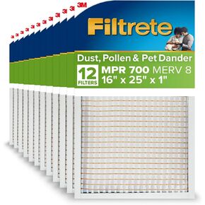 Filtrete 16x25x1 AC Furnace Air Filter, MPR 700, MERV 8, Tough on Pollen, Easy on Airflow, 3-Month Pleated 1-Inch Electrostatic Air Cleaning Filter, 12-Pack (Actual Size 15.68 x 24.56 x 0.78 in) in Kuwait