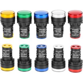 QWORK Multi-Voltage LED Indicator Light Set of 10, 12V/24V/110V, 22mm Mounting, High Brightness, 5 Colors, 20,000 Hours Lifespan, Screw-Clamp Connection in Kuwait