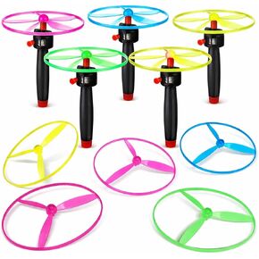 Pull String Flying Disc Set - 10 Lightweight Propeller Toy Discs with 5 Handles - Outdoor Interactive Flying Saucer Toys for Kids Party Favors and Sports Activities in Saudi Arabia