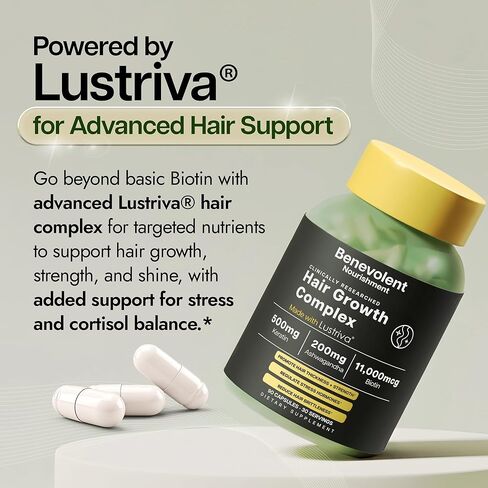 Benevolent Lustriva Hair Growth Supplement – Advanced Hair Vitamins with Keratin & Biotin for Thicker-Looking, Stronger Strands, Support for Stress-Related Thinning in Women & Men, USA-Made, 90 ct in Saudi Arabia