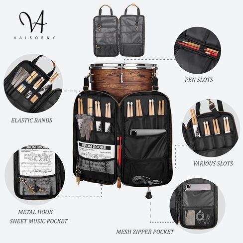 Drum Stick Bag, Waxed Canvas Drumstick Bag with Handles and Detachable Shoulder Strap, Percussion Case for Drummers and Beginners (VUS-YLGBB-BLK02 - Black) in Saudi Arabia