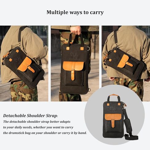 Drum Stick Bag, Waxed Canvas Drumstick Bag with Handles and Detachable Shoulder Strap, Percussion Case for Drummers and Beginners (VUS-YLGBB-BLK02 - Black) in Saudi Arabia