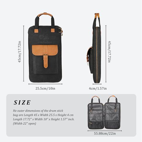 Drum Stick Bag, Waxed Canvas Drumstick Bag with Handles and Detachable Shoulder Strap, Percussion Case for Drummers and Beginners (VUS-YLGBB-BLK02 - Black) in Saudi Arabia