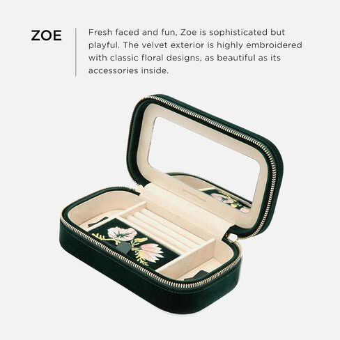 WOLF Zoe Travel Zip Case, Forest Green - Three Ring Rolls, Medium Compartment with Cover, Two Small Compartments & Mirror - Anti-Tarnish LusterLoc Lining in Saudi Arabia