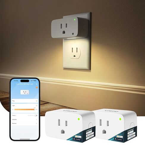 Linkkind Matter Smart Plug 4 Pack، أضواء ليلية يتم توصيلها بالحائط، تعمل مع Alexa، Apple Home، Google، منفذ مؤقت 15A/1800W، معتمد من ETL، 2.4G WiFi، من الغسق إلى الفجر 2700K، للممر، الحمام، الأطفال in Kuwait