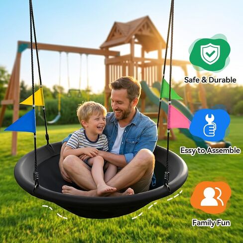 48 Inch Saucer Swing, Nest Swing with Deep Seat & Soft Pillow, 900LBS Capacity Tree Swing, Heavy-Duty Steel Frame & Waterproof 900D Oxford Fabric, Easy Setup Outdoor Swing for Backyard in Saudi Arabia