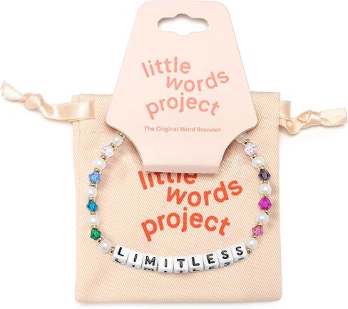 سوار Little Words Project Limitless، سوار الكلمة الأصلي، مصنوع من الخرز الملون وأجزاء نحاسية مطلية، تصميم يدوي ورسالة إيجابية in Saudi Arabia