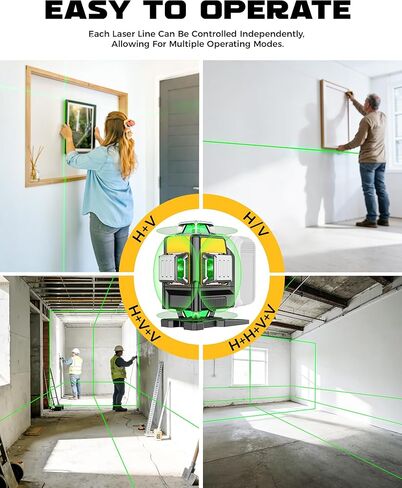 مستوى الليزر DIYtoolifz متوافق مع بطارية DeWalt 20V، التسوية الذاتية 4D 4x360°، أداة تسوية الليزر ذات 4 اتجاهات خضراء ذات 16 خطًا لمشروع البناء، بلاط الأرضية، تجديد المنزل، الاستخدام الداخلي، بدون بطارية in Kuwait