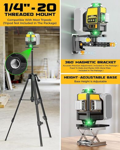 مستوى الليزر DIYtoolifz متوافق مع بطارية DeWalt 20V، التسوية الذاتية 4D 4x360°، أداة تسوية الليزر ذات 4 اتجاهات خضراء ذات 16 خطًا لمشروع البناء، بلاط الأرضية، تجديد المنزل، الاستخدام الداخلي، بدون بطارية in Kuwait