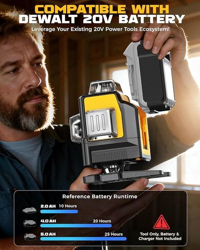 مستوى الليزر DIYtoolifz متوافق مع بطارية DeWalt 20V، التسوية الذاتية 4D 4x360°، أداة تسوية الليزر ذات 4 اتجاهات خضراء ذات 16 خطًا لمشروع البناء، بلاط الأرضية، تجديد المنزل، الاستخدام الداخلي، بدون بطارية in Kuwait