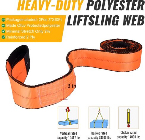 2PCS 3"x10Ft Lift Sling Straps, Supper Sturdy Nylon Lifting Straps, 28000LBS Capacity Heavy Duty Eye-Eye Tow Strap for Hoist, Tree Saver, Winch Strap in Saudi Arabia