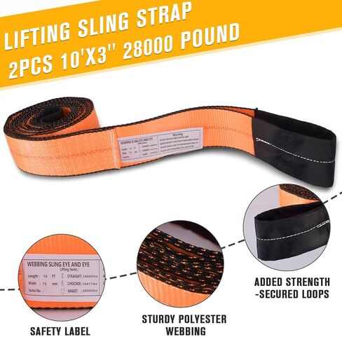 2PCS 3"x10Ft Lift Sling Straps, Supper Sturdy Nylon Lifting Straps, 28000LBS Capacity Heavy Duty Eye-Eye Tow Strap for Hoist, Tree Saver, Winch Strap in Saudi Arabia