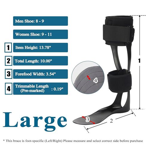 Jewlri AFO Drop Foot Brace، مثبت القدم المتدلي، دعم AFO للمشي، خفيف الوزن، قابل للتشذيب، بولي إيثيلين، يناسب معظم الأحذية بسهولة (يمين، كبير) in Kuwait