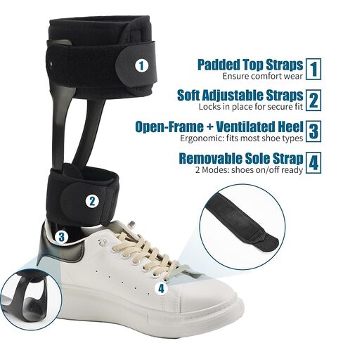 Jewlri AFO Drop Foot Brace، مثبت القدم المتدلي، دعم AFO للمشي، خفيف الوزن، قابل للتشذيب، بولي إيثيلين، يناسب معظم الأحذية بسهولة (يمين، كبير) in Kuwait