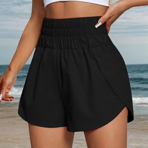 Women's High Waist Loose Sport Shorts Summer Solid Color Running Gym Workout Shorts in Saudi Arabia