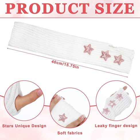 White Lace Arms Sleeves, Long Fingerless Arm Warmers, Autumn Winter Cute Knitted Arm Covers for Women (16.5 inch) in Saudi Arabia