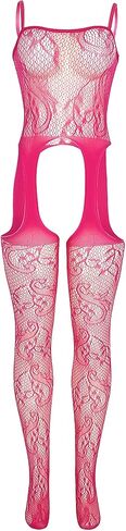 Women's Floral Lace Sheer Bodystocking One Piece Garter Belt and Fishnet Tights Nylon Lingerie Sheer Hallow Out in Saudi Arabia