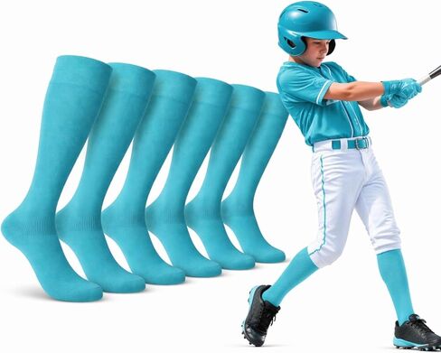 Tradder Youth Teal Knee High Baseball Softball Socks Breathable Moisture Wicking Athletic Sports Socks for Football Training in Saudi Arabia