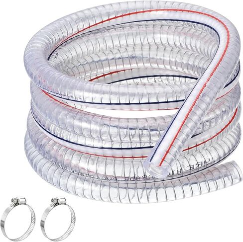 أنبوب PVC بسلك فولاذي مقوى، خرطوم PVC بسلك فولاذي حلزوني سمك الجدار 3.5 مم شفاف 2 متر مع 2 مشبك معرف 42 مم / 45 مم (القطر الداخلي 45 مم) in Saudi Arabia
