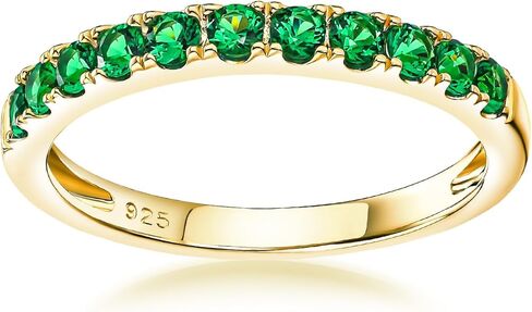 Half Eternity Band Rings for Women Sterling Silver/14K Gold Plated Created Ruby/Sapphire/Emerald/Amethyst Gemstone 3mm Stacking Wedding Bands Size 6-10 in Saudi Arabia