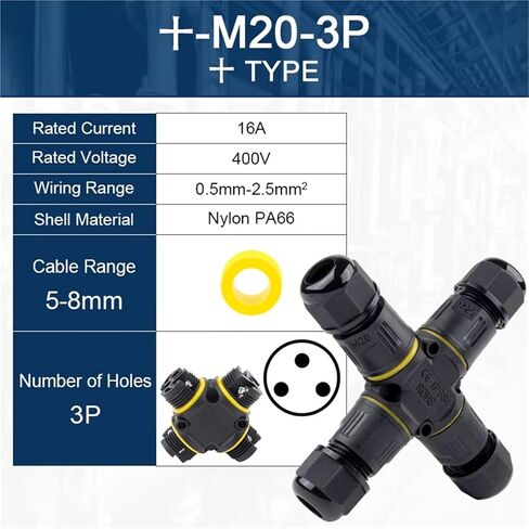 M20 عبر نوع في الهواء الطلق موصل سلك كابل كهربائي 4 طريقة المسمار قفل محطة 2/3Pin 1 قطعة (M20 الصليب 3P 5-8 مللي متر) in Kuwait